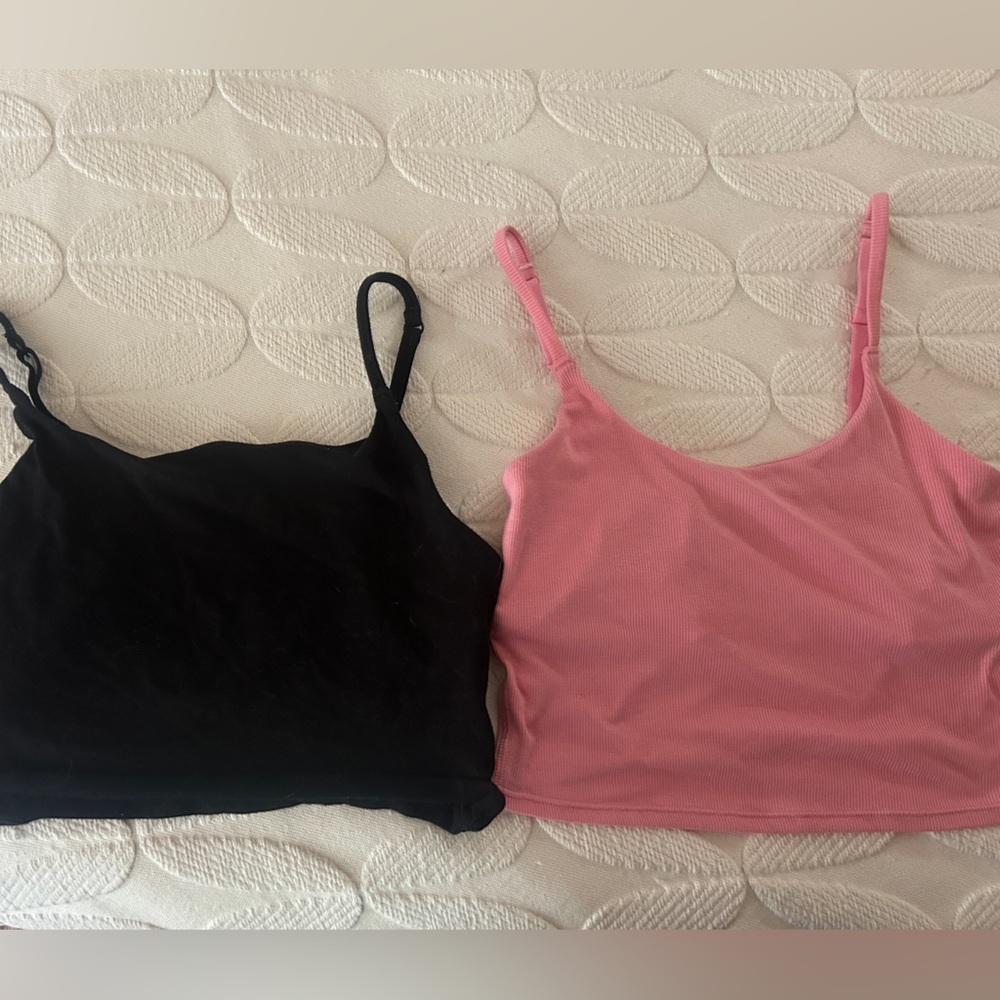 Old Navy Black & Pink Cropped Bralette Tank Tops